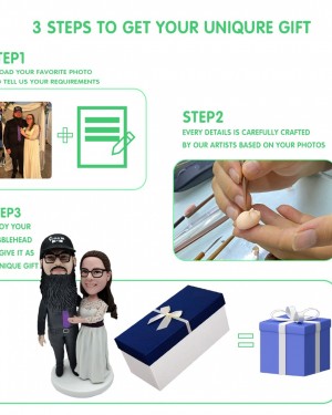 VALENTINE GIFTS - COUPLE IN FLORAL SKIRT AND T-SHIRT CUSTOM FIGURE BOBBLEHEADS