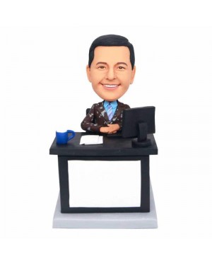 BOSS SITTING AT DESK IN SUIT GIFT OFFICE MAN CUSTOM FIGURE BOBBLEHEADS