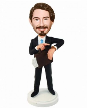 BUSINESS OFFICE MAN LOOKING AT HIS WATCH CUSTOM FIGURE BOBBLEHEAD