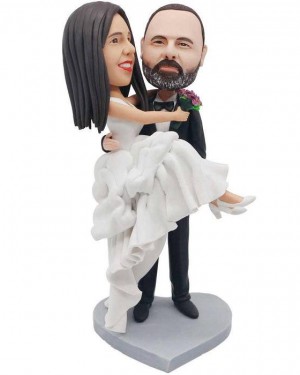 GROOM CARRY BRIDE IN YOUR ARMS CUSTOM WEDDING BOBBLEHEAD CAKE TOPPER