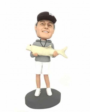CASUAL MAN HOLDING FISH CUSTOM FIGURE BOBBLEHEAD