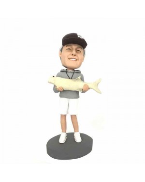 CASUAL MAN HOLDING FISH CUSTOM FIGURE BOBBLEHEAD