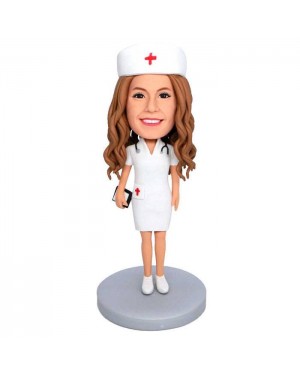 CHARMING WHITE-ROBED NURSE PARAMEDIC CUSTOM FIGURE BOBBLEHEADS
