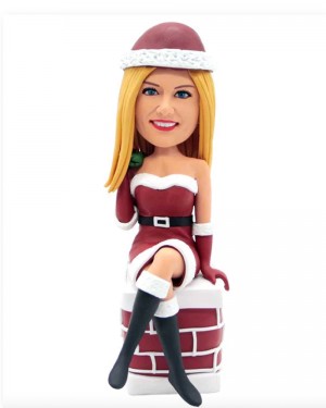 FUNNY CHRISTMAS LADY SITTING ON CHIMNEY CUSTOM FIGURE BOBBLEHEADS