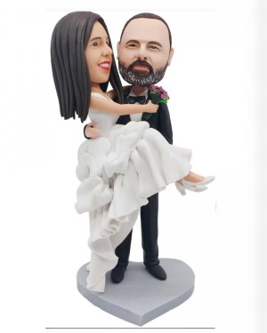 Groom Carry Bride in Your Arms Custom Wedding Bobblehead Cake Topper