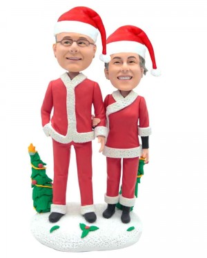 SWEET CHRISTMAS COUPLE HOLDING HANDS CUSTOM FIGURE BOBBLEHEADS