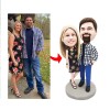 VALENTINE GIFTS - COUPLE IN FLORAL SKIRT AND T-SHIRT CUSTOM FIGURE BOBBLEHEADS